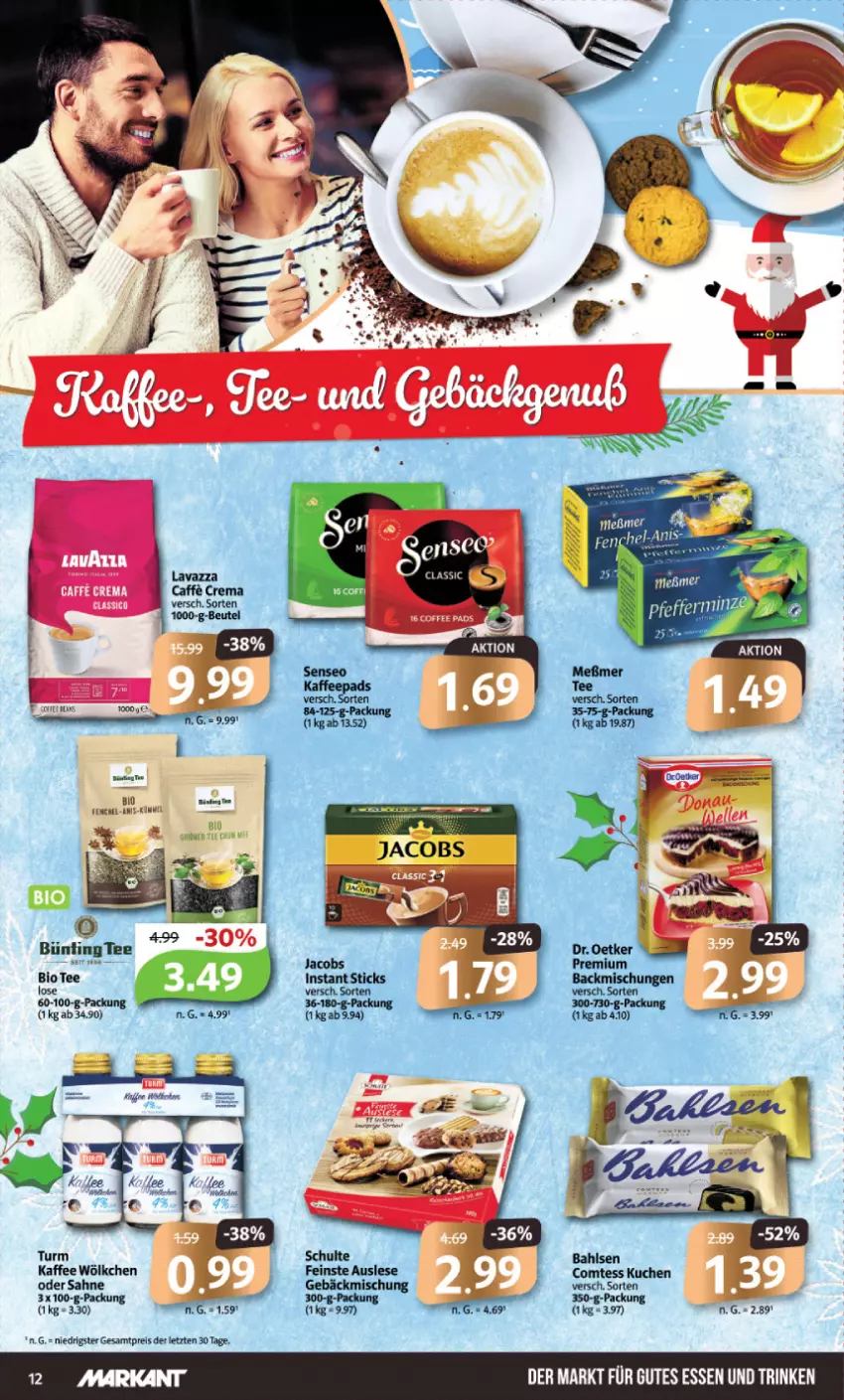 Aktueller Prospekt Markant - Prospekte - von 18.12 bis 23.12.2023 - strona 12 - produkty: backmischung, Backmischungen, bio, bünting tee, comtess, comtess kuchen, Dr. Oetker, eis, gebäckmischung, gutes essen, kaffee, kuchen, reis, sahne, tee, Ti, ZTE