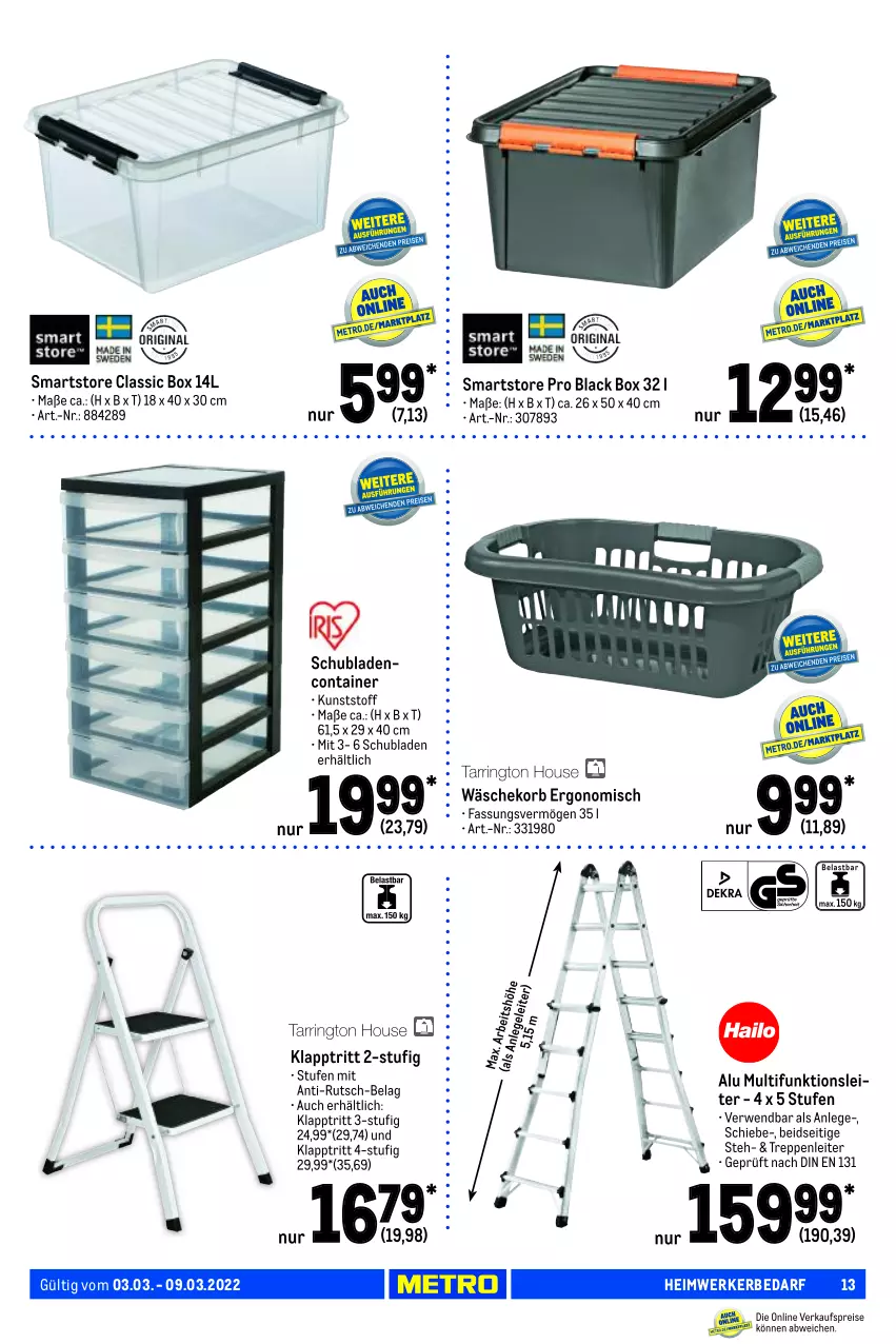 Aktueller Prospekt Metro - NonFood - von 03.03 bis 09.03.2022 - strona 13 - produkty: Container, klapptritt, korb, lack, rwe, schubladen, Ti, wäschekorb