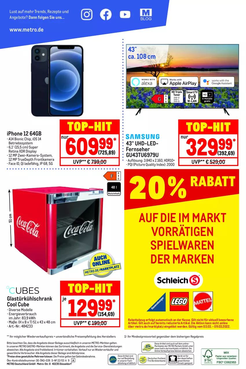 Aktueller Prospekt Metro - NonFood - von 03.03 bis 09.03.2022 - strona 20 - produkty: abholpreise, Abtei, angebot, angebote, auer, auto, Betriebssystem, bio, dell, eis, elle, erde, fernseher, frontkamera, Glastür, ilag, iphone, IPhone 12, kamera, kühlschrank, LG, Metro, metro gastro, Mode, preisvorteil, Rauch, regal, reis, rezept, rezepte, rwe, Schrank, spielwaren, teller, Ti, tisch, top-hit, uhd