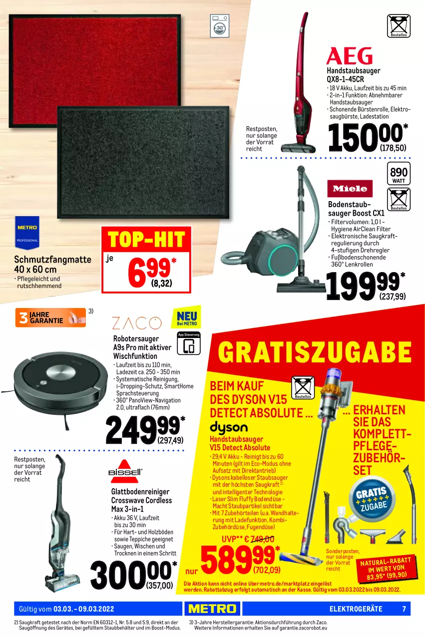 Aktueller Prospekt Metro - NonFood - von 03.03 bis 09.03.2022 - strona 7 - produkty: akku, auto, Behälter, bodenstaubsauger, bürste, bürsten, Dyson, Elektro, elektrogeräte, elle, ente, erde, handstaubsauger, Holz, Intel, kraft, LG, mac, Metro, natur, natura, reiniger, Reinigung, schmutzfangmatte, sonderposten, staubsauger, teller, teppich, teppiche, Ti, tisch, top-hit, wandhalterung