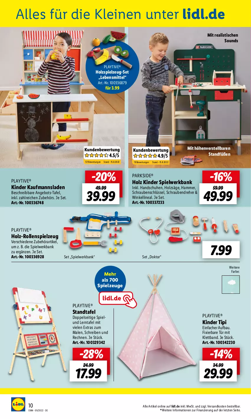 Aktueller Prospekt Lidl - Aktuelle Onlineshop-Highlights - von 01.09 bis 30.09.2022 - strona 10 - produkty: angebot, Bank, Bau, handschuhe, Holz, Kaufmanns, Kinder, lebensmittel, leine, ndk, Parkside, säge, schrauben, Schraubendreher, schuhe, spielzeug, Ti, Tipi, tisch, ZTE