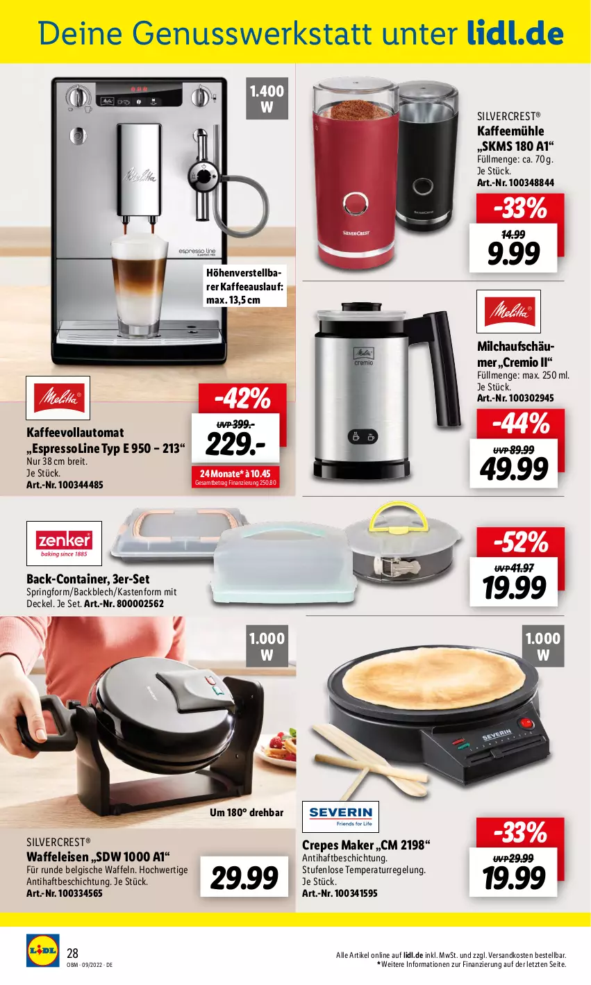 Aktueller Prospekt Lidl - Aktuelle Onlineshop-Highlights - von 01.09 bis 30.09.2022 - strona 28 - produkty: auto, Brei, Container, decke, Deckel, eis, espresso, kaffee, Kaffeemühle, kaffeevollautomat, LG, milch, ndk, nuss, ring, silvercrest, Springform, Ti, Waffeleisen, waffeln, ZTE