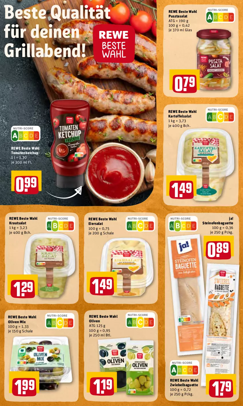 Aktueller Prospekt Rewe - Prospekte - von 04.04 bis 10.04.2022 - strona 24 - produkty: baguette, eier, eiersalat, grill, kartoffel, kartoffelsalat, ketchup, Kraut, krautsalat, Ofen, olive, oliven, Pusztasalat, rewe beste wahl, salat, Schal, Schale, steinofen, tomate, tomaten, tomatenketchup, zwiebel