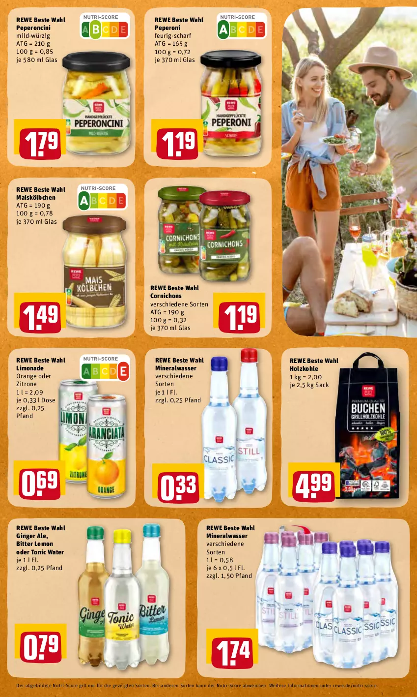 Aktueller Prospekt Rewe - Prospekte - von 04.04 bis 10.04.2022 - strona 25 - produkty: Alwa, bitter lemon, cin, gin, ginger, ginger ale, Holz, holzkohle, limo, limonade, mais, mineralwasser, orange, peperoni, Peroni, rewe beste wahl, sac, Ti, tonic, tonic water, wasser, zitrone