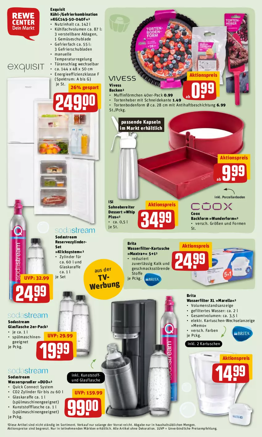 Aktueller Prospekt Rewe - Prospekte - von 04.04 bis 10.04.2022 - strona 30 - produkty: aktionspreis, alle artikel ohne dekoration, Backform, brita, deka, dekoration, dessert, eis, Elan, elle, flasche, gefrierfach, gefrierkombination, glasflasche, glaskaraffe, Karaffe, mac, Maxtra, Muffin, reis, rel, rum, sahne, schubladen, Soda, sodastream, Spektrum, spülmaschinen, Ti, torte, türanschlag wechselbar, wasser, wasserfilter, wassersprudler