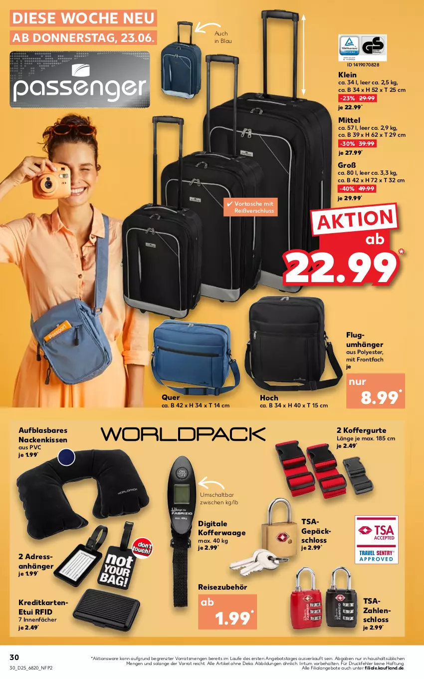 Aktueller Prospekt Kaufland - von 23.06 bis 29.06.2022 - strona 30 - produkty: angebot, angebote, Anhänger, eis, kissen, koffer, Kofferwaage, nackenkissen, reis, Schal, Tasche, Ti, Waage, ZTE