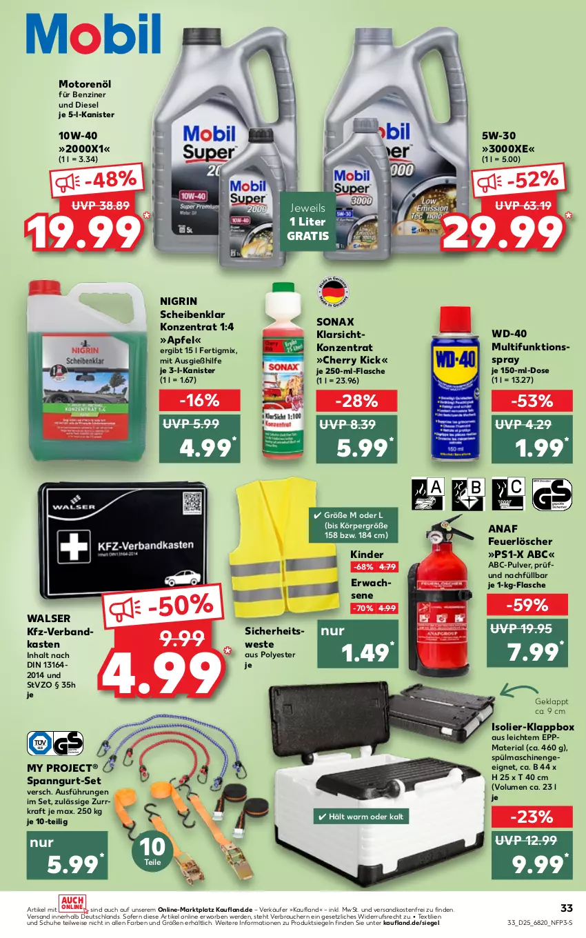 Aktueller Prospekt Kaufland - von 23.06 bis 29.06.2022 - strona 33 - produkty: apfel, Diesel, eis, erde, flasche, kfz-verbandkasten, Kinder, Klappbox, kraft, motorenöl, ndk, Nigrin, Rauch, Ria, schuhe, sonax, spülmaschinen, Ti, Verbandkasten, versandkostenfrei, walser, Weste