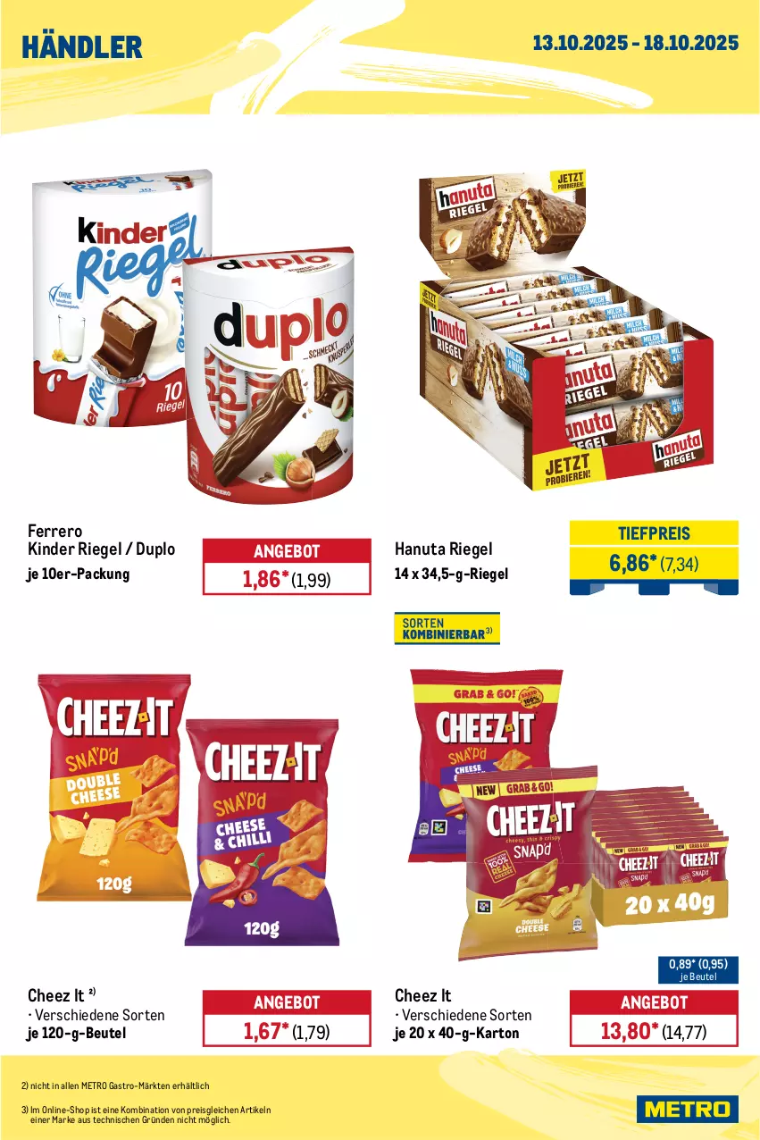 Aktueller Prospekt Metro - Wochen-Angebote Händler - von 13.10 bis 18.10.2025 - strona 2 - produkty: angebot, auto, beutel, duplo, eis, ferrero, hanuta, Kinder, kinder riegel, LG, Metro, metro gastro, natur, natura, pringles, reis, riegel, ring, Ti, tiefpreis, tisch