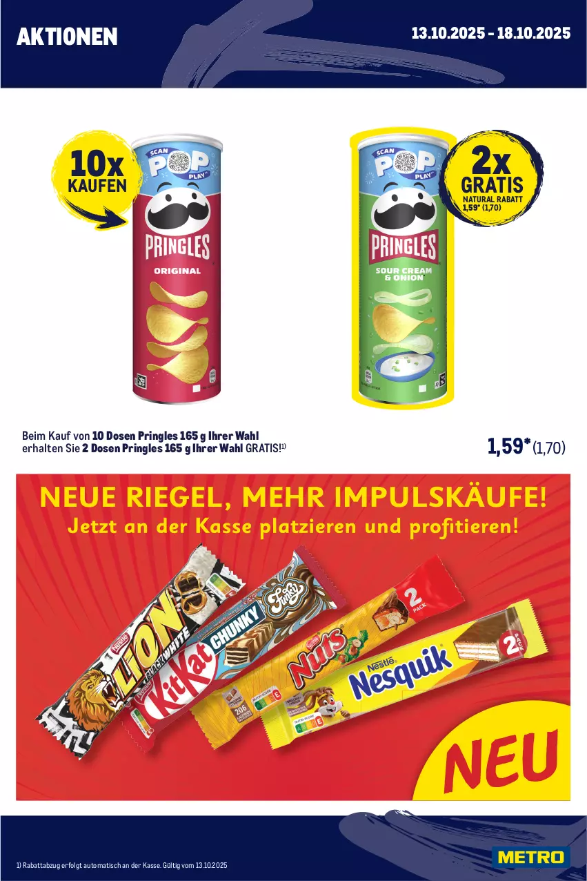 Aktueller Prospekt Metro - Wochen-Angebote Händler - von 13.10 bis 18.10.2025 - strona 3 - produkty: angebot, auto, beutel, duplo, eis, ferrero, hanuta, Kinder, kinder riegel, LG, Metro, metro gastro, natur, natura, pringles, reis, riegel, ring, Ti, tiefpreis, tisch