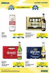 Gazetka promocyjna Metro - Wochen-Angebote Händler - Gazetka - ważna od 18.10 do 18.10.2025 - strona 6 - produkty: angebot, auer, ball, blended scotch, blended scotch whisky, budweiser, corona, corona extra, eis, flasche, Germ, getränk, getränke, jägermeister, kleiner feigling, kräuter, kräuterlikör, leine, likör, mariacron, Meister, orange, Palette, pils, reis, Ria, scotch, scotch whisky, steiner, Ti, tiefpreis, tyskie, warsteiner, wein, weinbrand, whisky