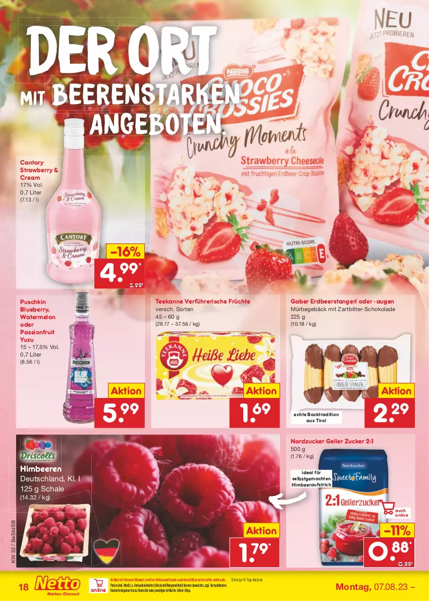 Aktueller Prospekt Netto Marken-Discount - Filial-Angebote - von 07.08 bis 12.08.2023 - strona 20 - produkty: angebot, angebote, aufstrich, beere, beeren, bestpreis, blueberry, eis, früchte, himbeer, himbeere, himbeeren, mac, ndk, nordzucker, reis, Schal, Schale, schoko, schokolade, tee, teekanne, Ti, zucker