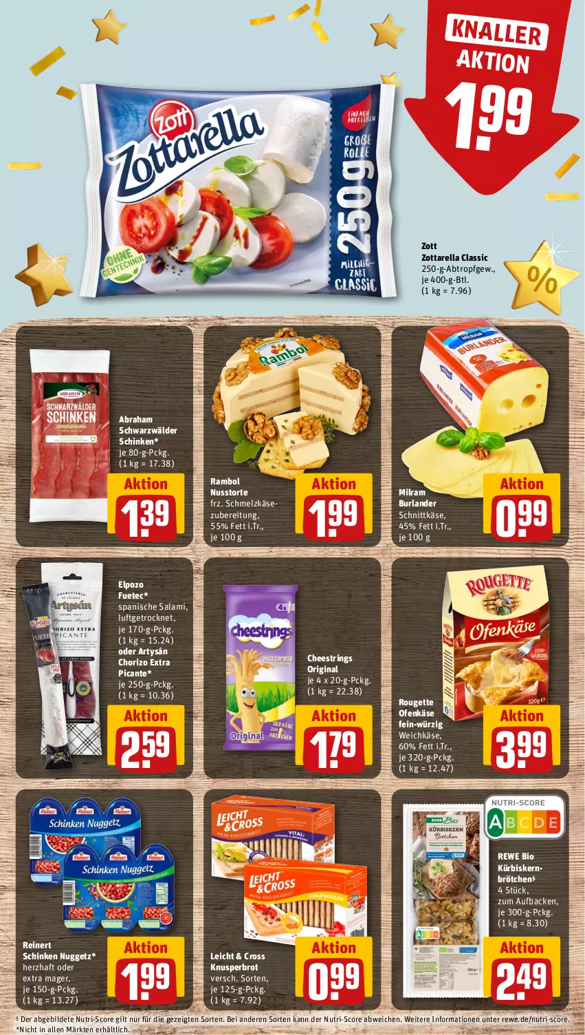 Aktueller Prospekt Rewe - Prospekte - von 02.10 bis 07.10.2023 - strona 13 - produkty: bio, brot, brötchen, burlander, chorizo, gin, Käse, Kürbis, milram, nuss, Ofen, Ofenkäse, reinert, rel, rewe bio, ring, rouge, rougette, salami, schinken, Schmelzkäse, schmelzkäsezubereitung, schnittkäse, schwarzwälder schinken, String, Ti, torte, weichkäse, zott, zottarella