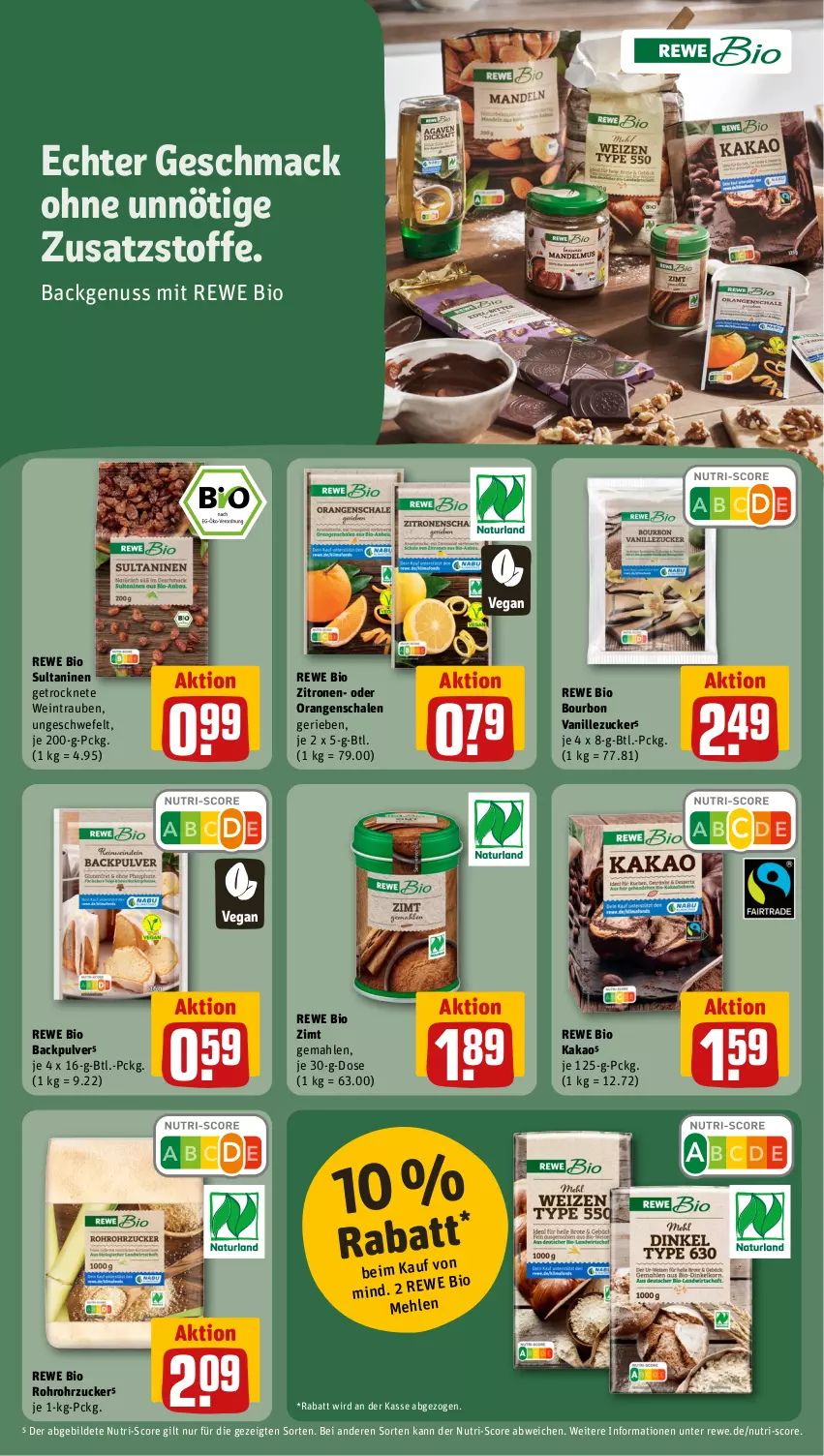 Aktueller Prospekt Rewe - Prospekte - von 02.10 bis 07.10.2023 - strona 9 - produkty: bio, bourbon, bourbon vanille, kakao, mac, mehl, nuss, orange, orangen, rewe bio, rohrzucker, Schal, Schale, Ti, trauben, vanille, wein, zitrone, zitronen, zucker