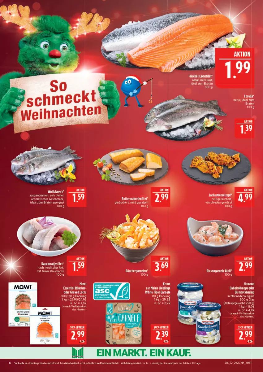 Aktueller Prospekt Marktkauf - Prospekt - von 21.12 bis 27.12.2025 - strona 16 - produkty: bett, bismarck, braten, eis, elle, fisch, forelle, frischfisch, gewürz, Graved Lachs, hering, ideal zum braten, lachs, LG, mac, marinade, matjes, natur, Rauch, reis, rel, ring, salz, tee, Ti, tisch, ZTE
