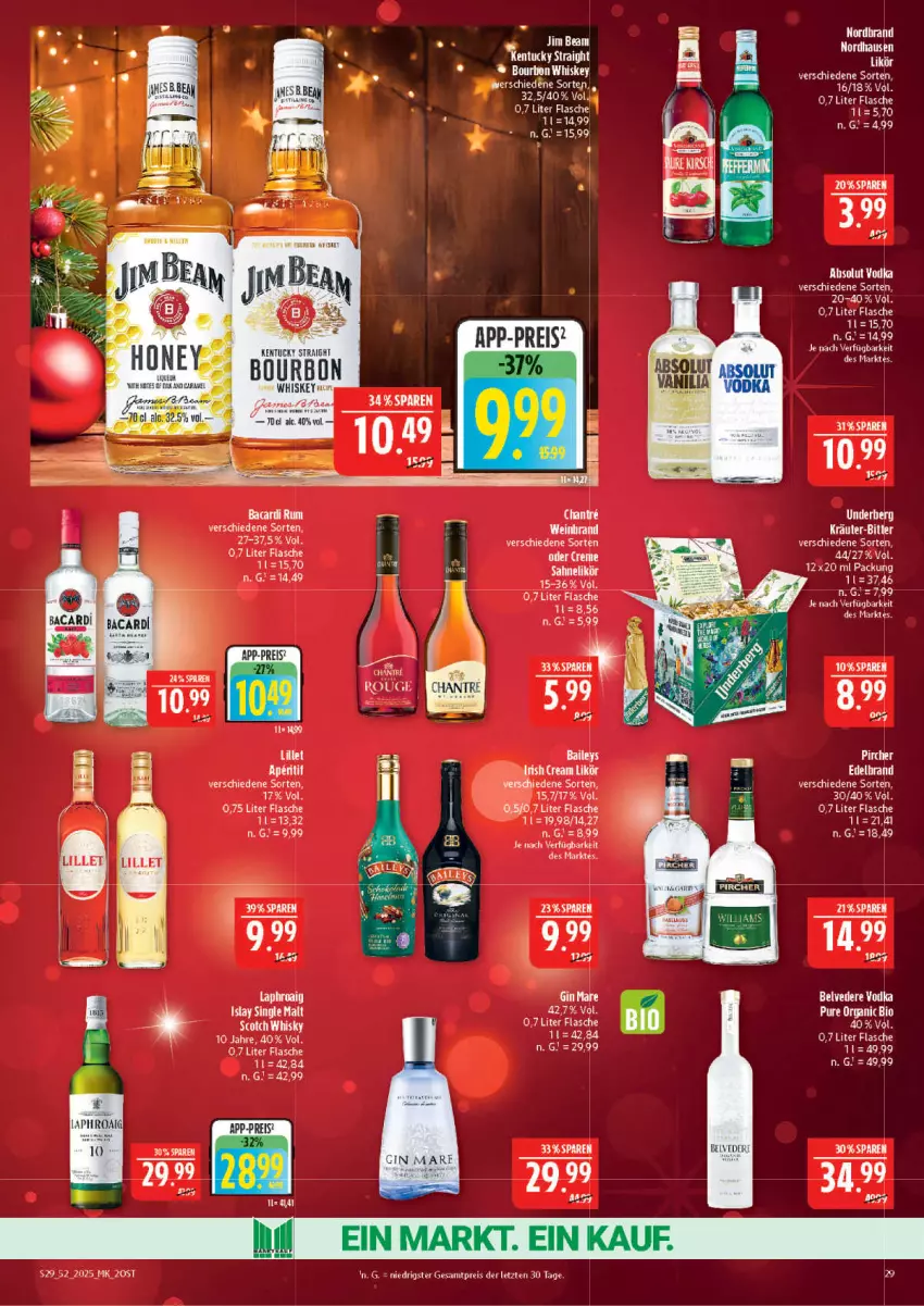 Aktueller Prospekt Marktkauf - Prospekt - von 21.12 bis 27.12.2025 - strona 29 - produkty: Absolut Vodka, baileys, bett, bio, bourbon, bourbon whiskey, eis, ente, flasche, jim beam, kentucky straight, laphroaig, LG, likör, nordbrand, reis, Ti, tuc, vodka, whiskey