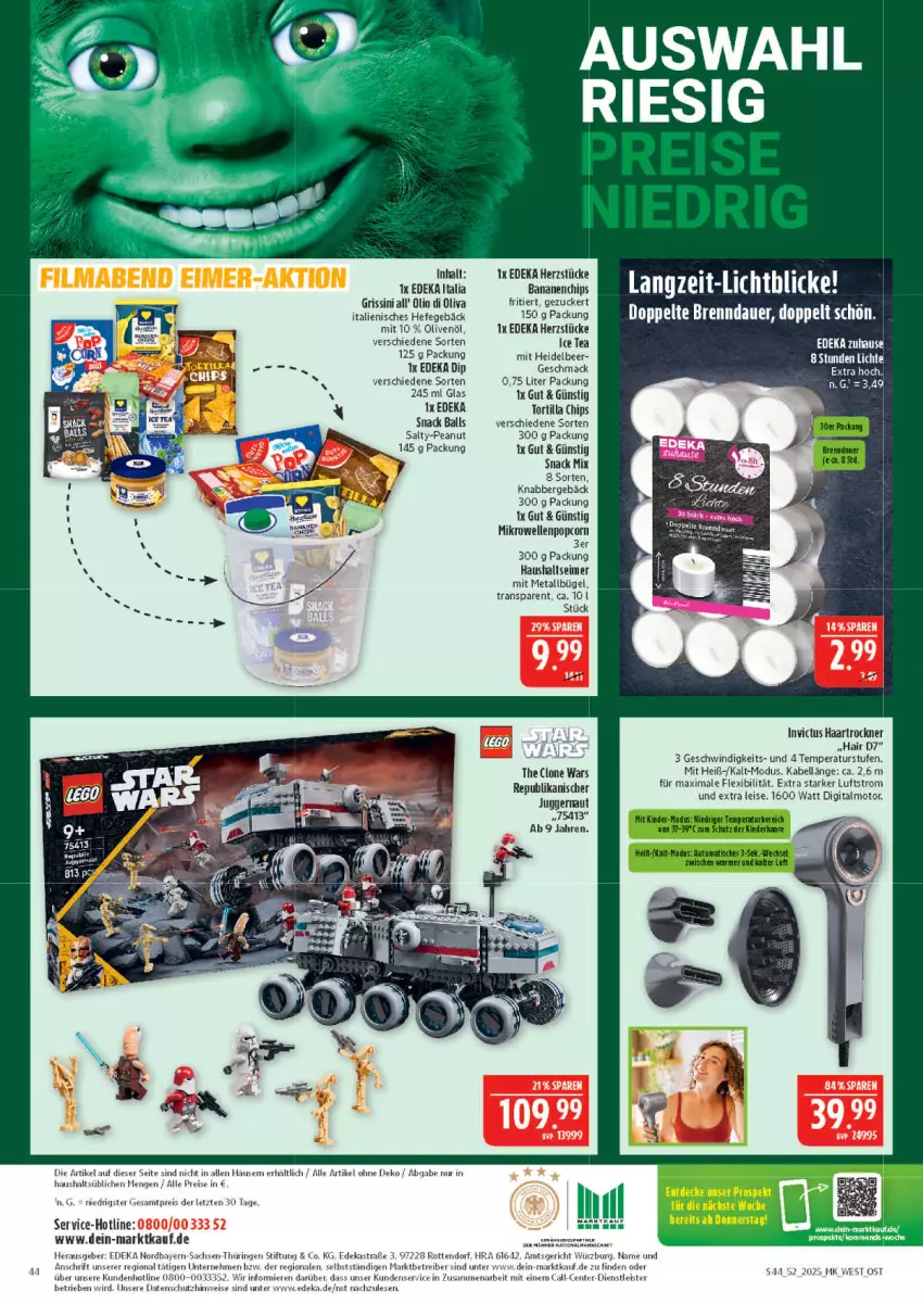 Aktueller Prospekt Marktkauf - Prospekt - von 21.12 bis 27.12.2025 - strona 44 - produkty: Astra, auer, ball, banane, bananen, bügel, chips, deka, di oliva, dip, edeka italia, eimer, eis, elle, ente, grissini, haartrockner, Hefe, ice tea, mac, mikrowelle, olive, oliven, olivenöl, popcorn, reis, ring, sac, snack, Ti, tortilla, Tortilla Chips, Trockner, ZTE, zucker