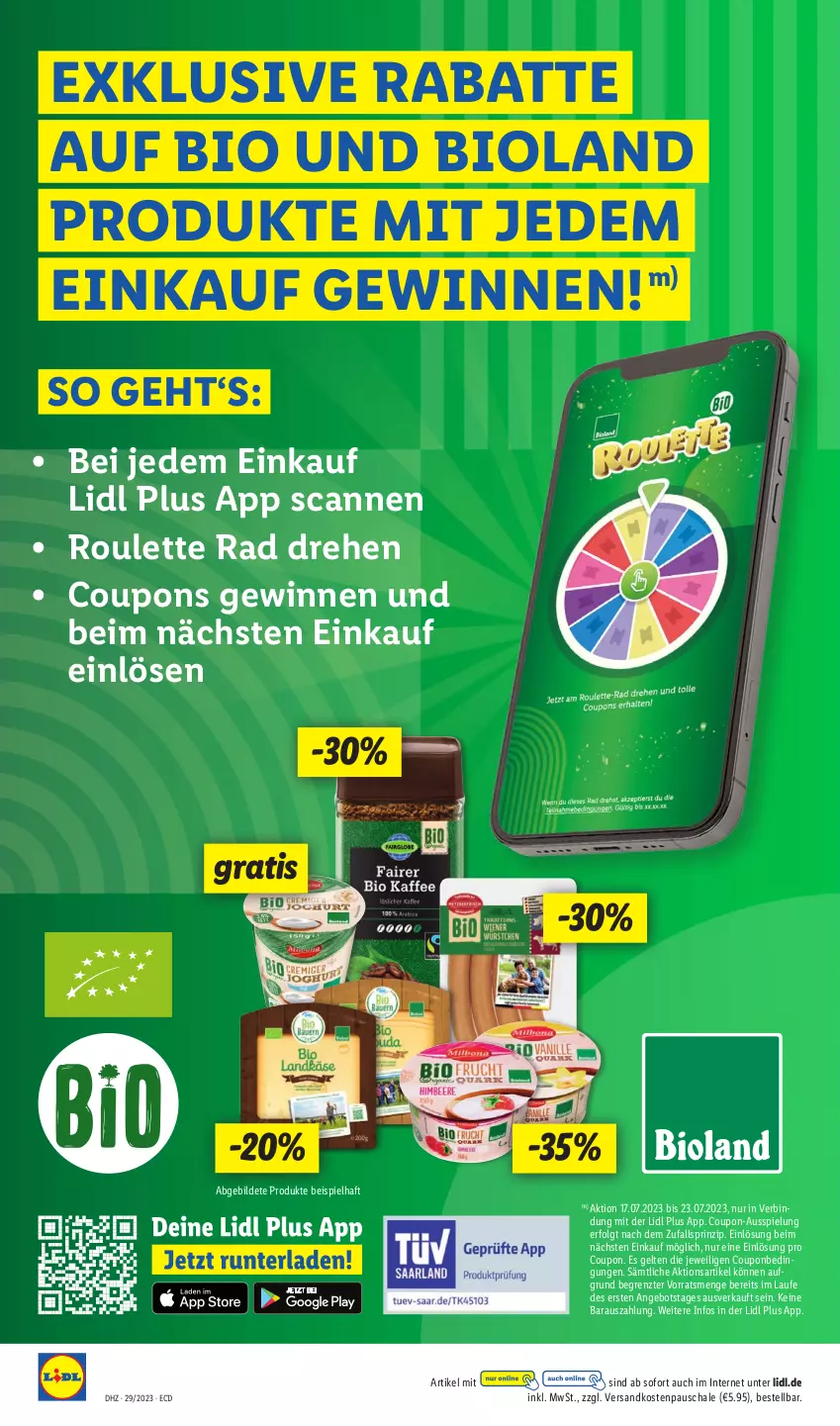 Aktueller Prospekt Lidl - Aktionsprospekt - von 17.07 bis 22.07.2023 - strona 14 - produkty: angebot, bio, bioland, coupon, coupons, eis, LG, ndk, Schal, Schale, Ti, ZTE