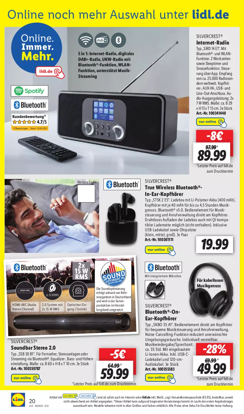 Aktueller Prospekt Lidl - Aktionsprospekt - von 17.07 bis 22.07.2023 - strona 26 - produkty: akku, angebot, Bau, deka, dell, Draht, eis, elle, fernseher, HDMI, in-ear-kopfhörer, kopfhörer, ladekabel, LG, Mode, ndk, nuss, Radio, reis, rel, Schal, Schale, silvercrest, soundbar, Ti, timer, tisch, usb, weck, ZTE