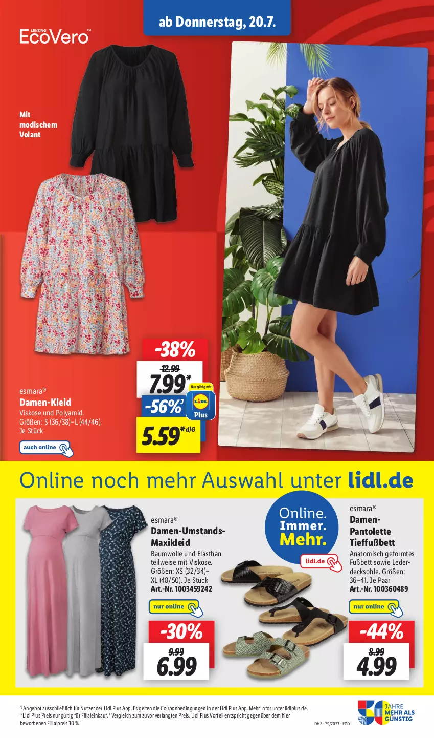 Aktueller Prospekt Lidl - Aktionsprospekt - von 17.07 bis 22.07.2023 - strona 35 - produkty: angebot, Bau, baumwolle, bett, coupon, decksohle, eis, erde, esmara, kleid, maxikleid, pantolette, reis, Ti, wolle