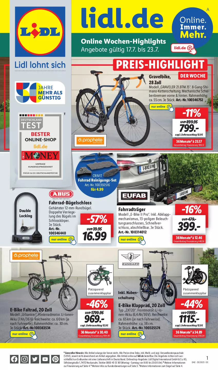 Aktueller Prospekt Lidl - Aktionsprospekt - von 17.07 bis 22.07.2023 - strona 57 - produkty: akku, angebot, angebote, beleuchtung, bügel, crivit, dell, E-Bike, eis, elle, Fahrrad, Kette, Klapprad, Mode, ndk, Reinigung, reis, rel, riegel, rwe, Schal, Schale, shimano, telefon, Ti, uhr