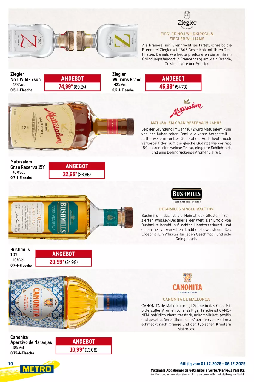 Aktueller Prospekt Metro - Starke Marken - von 01.12 bis 06.12.2025 - strona 10 - produkty: angebot, canon, flasche, getränk, getränke, irish whiskey, kilbeggan, kirsch, laphroaig, Matusalem, Palette, Ti, whiskey, Wild