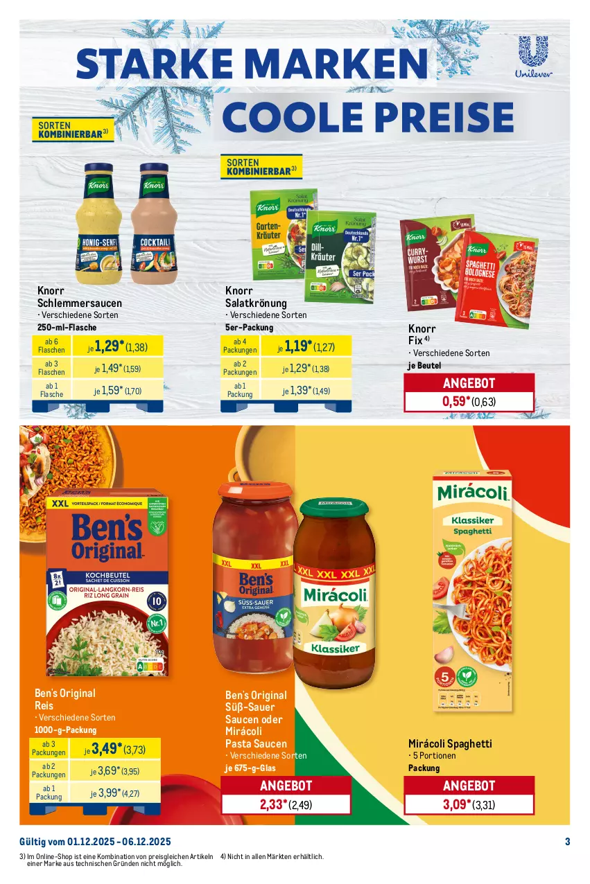 Aktueller Prospekt Metro - Starke Marken - von 01.12 bis 06.12.2025 - strona 3 - produkty: angebot, auer, Becher, beutel, eis, flasche, gin, knorr, knorr fix, Mirácoli, pasta, Pasta Sauce, reis, salat, salatkrönung, sauce, saucen, schlemmersauce, schlemmersaucen, spaghetti, Ti