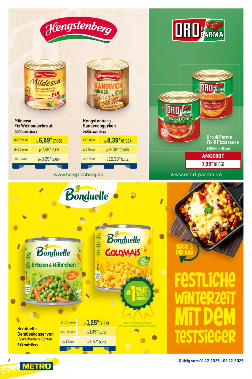 Aktueller Prospekt Metro - Starke Marken - von 01.12 bis 06.12.2025 - strona 6 - produkty: angebot, auer, beutel, bonduelle, elle, espresso, früchte, Früchtetee, Gemüsekonserve, grüner tee, gurke, gurken, hengstenberg, je 250-g-packung, Konserven, Kraut, lavazza, Meßmer, oro di parma, pizza, sandwich, sauce, Sauerkraut, tee, Ti, wein, Weinsauerkraut