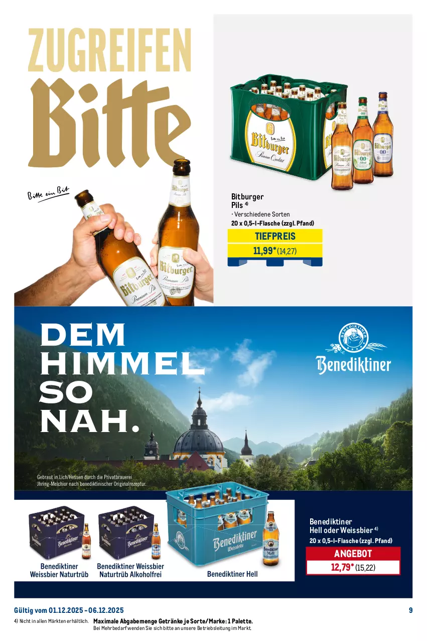 Aktueller Prospekt Metro - Starke Marken - von 01.12 bis 06.12.2025 - strona 9 - produkty: angebot, Benediktiner, bier, bitburger, bitburger pils, burger, corona, corona extra, eis, flasche, getränk, getränke, Palette, pils, reis, Spaten, Ti, tiefpreis, weissbier