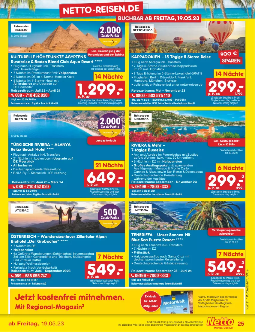 Aktueller Prospekt Netto Marken-Discount - Filial-Angebote - von 22.05 bis 27.05.2023 - strona 25 - produkty: angebot, aqua, arlo, auer, Bad, bio, Brei, buch, eier, eis, elle, ente, gsw, kappa, latte, magazin, monte, pool, pril, reis, reiseveranstalter, reiseverlauf, rel, rum, rwe, Ti, trendtours touristik gmbh, uhr, vorteilspreis, wellnessbereich, ZTE