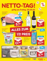 Gazetka promocyjna Netto Marken-Discount - Filial-Angebote - Gazetka - ważna od 27.05 do 27.05.2023 - strona 43 - produkty: almighur, almighurt, angebot, Apple, auer, bestpreis, coconut, decke, Deckel, drink, Duftkerze, ehrmann, ehrmann almighurt, eis, energy drink, fleisch, gin, kerze, reis, schwein, schweine, Ti, vin de france, wein, weine, wurst, wurst in selbstbedienung, ZTE