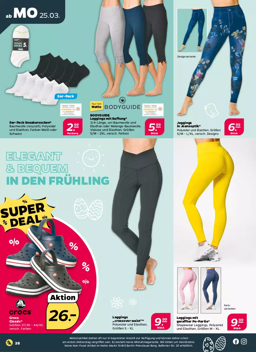 Aktueller Prospekt Netto - Woche 13 - von 25.03 bis 30.03.2024 - strona 24 - produkty: auer, Bau, baumwolle, body, Elan, gin, jeans, leggings, Ria, sneaker, sneakersocken, socken, Ti, wolle, ZTE