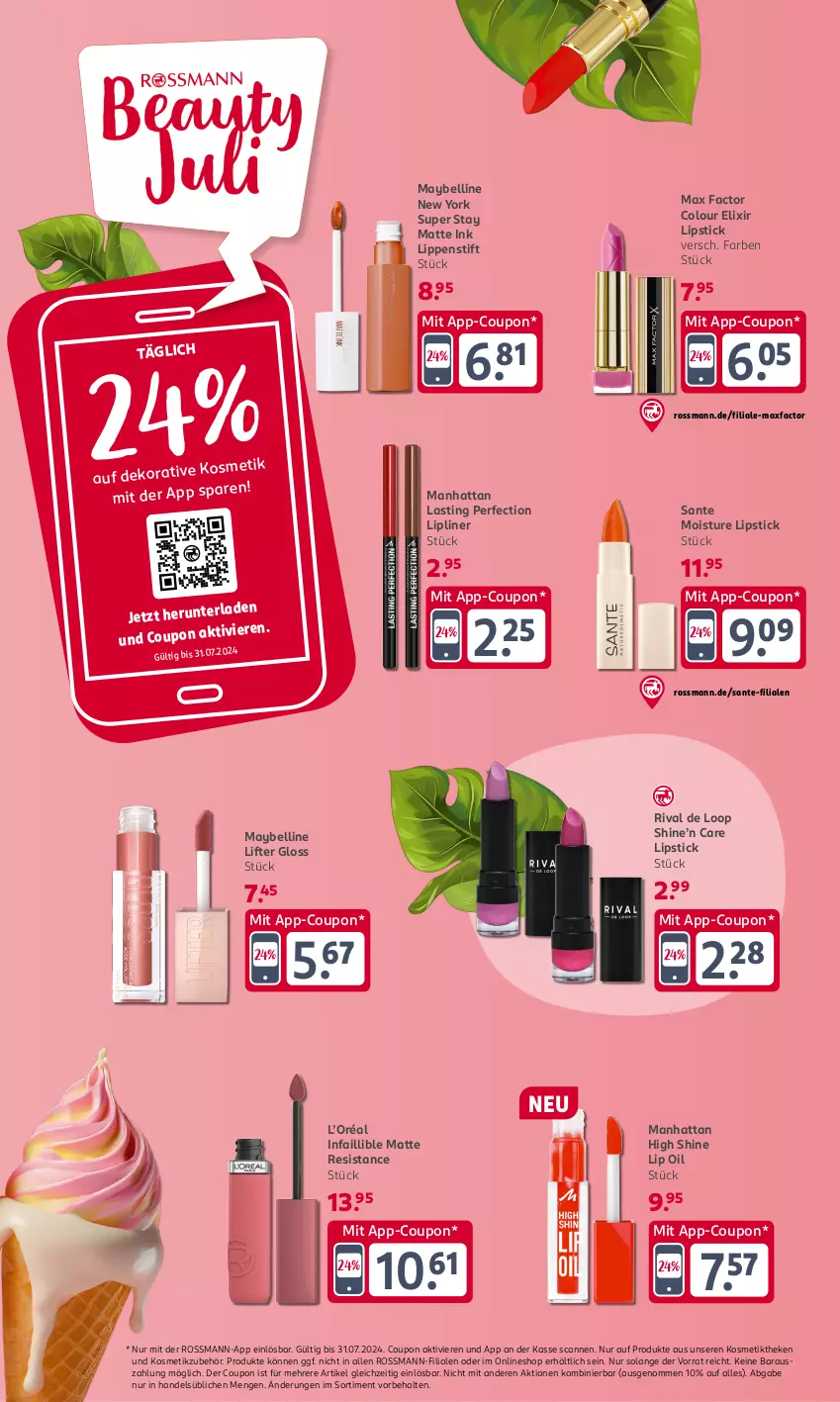 Aktueller Prospekt Rossmann - Prospekte - von 06.05 bis 28.07.2024 - strona 2 - produkty: asti, coupon, kosmetik, Lippenstift, Lipstick, Max Factor, Maybelline, SANTE, Ti, Yo