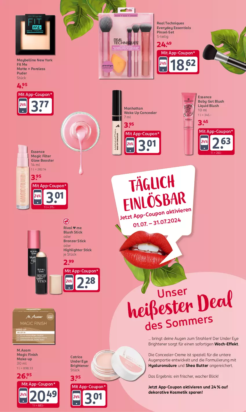 Aktueller Prospekt Rossmann - Prospekte - von 06.05 bis 28.07.2024 - strona 3 - produkty: butter, coupon, creme, Finish, hyaluron, kosmetik, M.ASAM, Make-up, Maybelline, Pinsel, rel, ring, Spezi, Ti, WICK, Yo