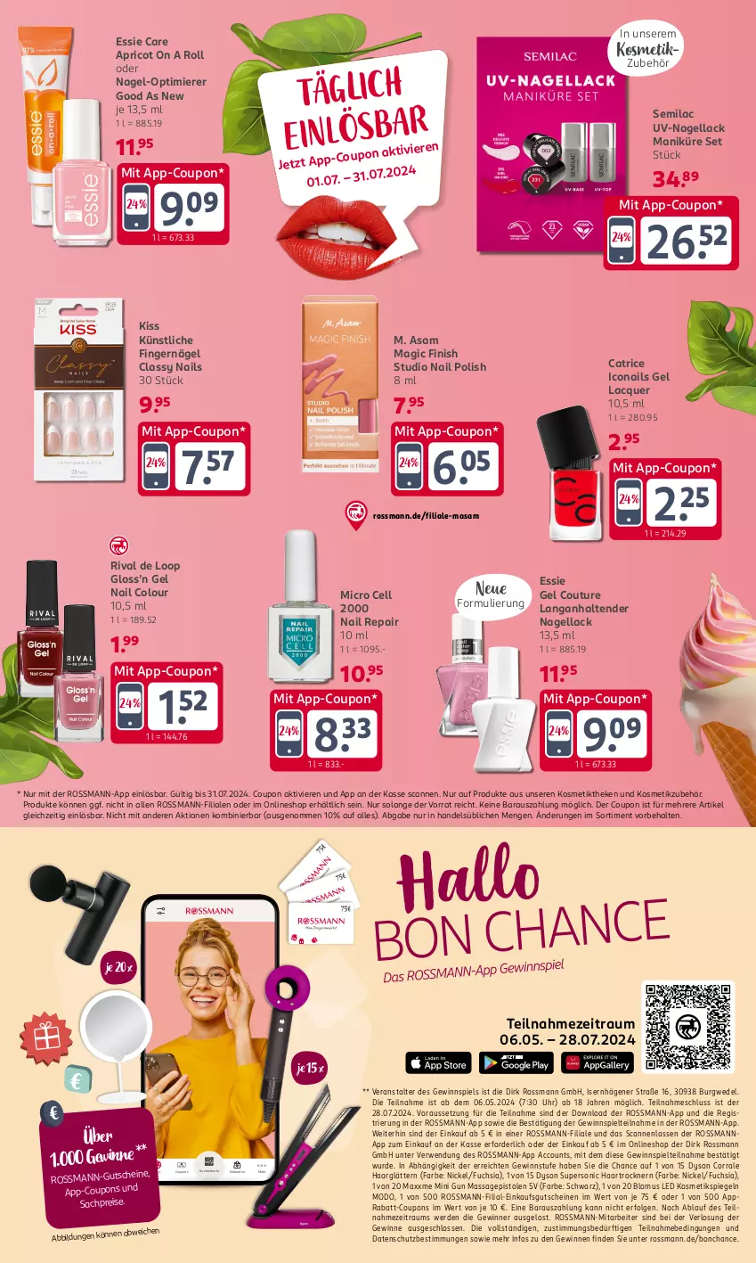 Aktueller Prospekt Rossmann - Prospekte - von 06.05 bis 28.07.2024 - strona 4 - produkty: ACC, coupon, coupons, Dyson, eis, erde, Finish, gewinnspiel, gutschein, gutscheine, haarglätter, haartrockner, HP, kosmetik, lack, LG, Nagellack, rabatt-coupon, reis, rwe, sac, spiegel, tender, Ti, Trockner, uhr, wedel