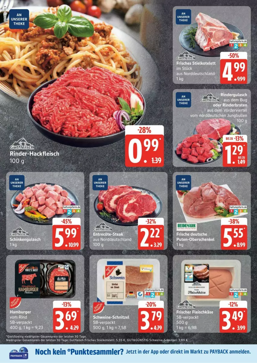 Aktueller Prospekt Edeka - Prospekte - von 17.02 bis 03.03.2025 - strona 10 - produkty: burger, eis, fleisch, fleischkäse, gutfleisch, hackfleisch, hamburger, henkel, Käse, kotelett, payback, pute, reis, rind, rinder, rinder-hackfleisch, schenkel, schnitzel, schwein, schweine, schweine-schnitzel, tee, tesa, Ti, wein, weine, ZTE