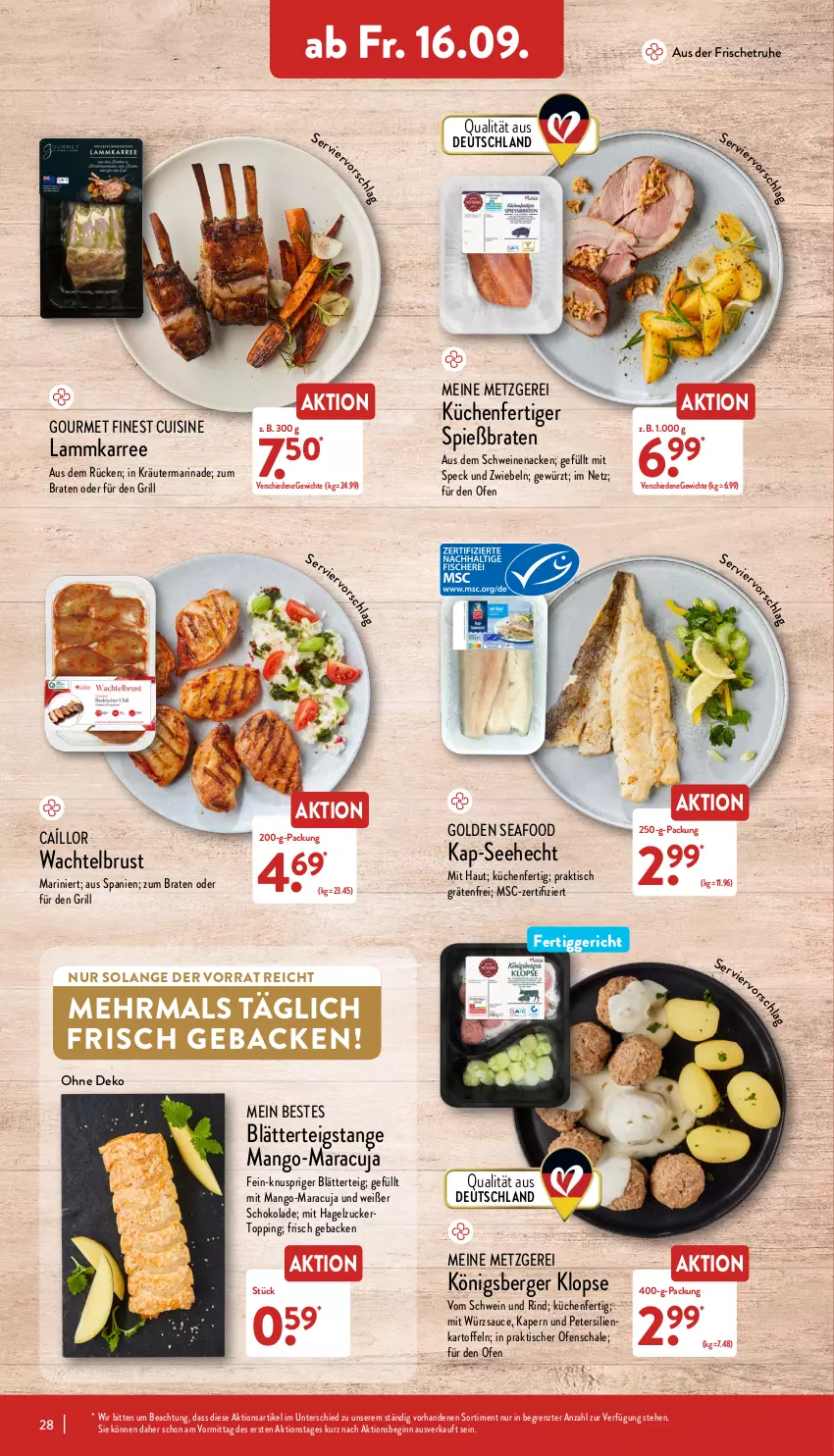 Aktueller Prospekt Aldi Nord - Aldi-Vorschau - von 12.09 bis 17.09.2022 - strona 28 - produkty: Berger, blätterteig, braten, fertiggericht, geback, gewürz, gin, grill, kartoffel, kartoffeln, Königsberger Klopse, kräuter, küche, Küchen, lamm, mango, maracuja, marinade, Ofen, petersilie, rind, sauce, Schal, Schale, schoko, schokolade, schwein, schwein und rind, schweine, schweinenacken, Speck, Ti, tisch, vom schwein und rind, wein, weine, würzsauce, ZTE, zucker, zwiebel, zwiebeln