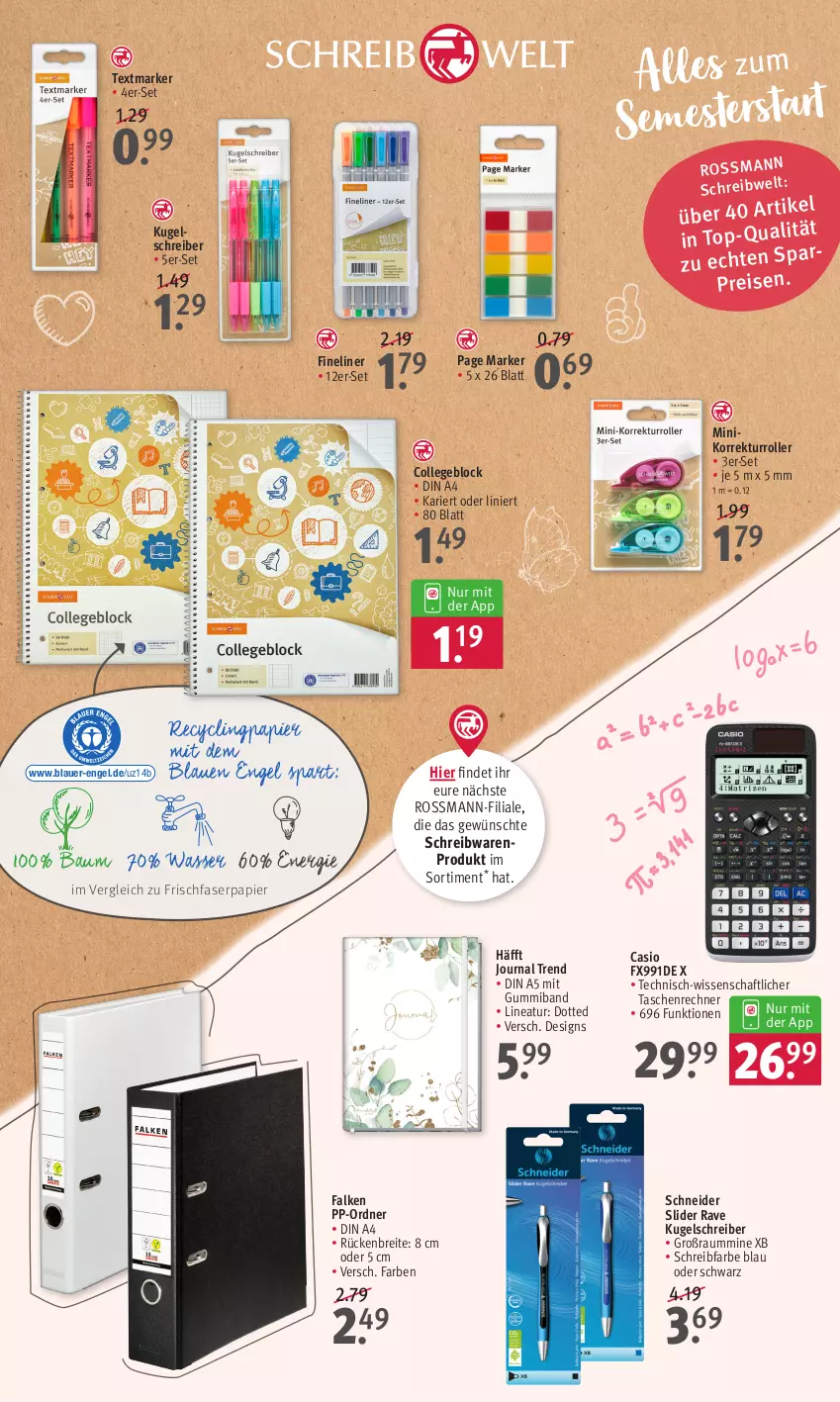 Aktueller Prospekt Rossmann - Prospekte - von 26.09 bis 07.10.2022 - strona 2 - produkty: auer, Bau, Brei, Clin, collegeblock, din a4, eis, Engel, Fineliner, Kugel, kugelschreiber, ordner, papier, reis, Roller, schreibwaren, Tasche, taschen, textmarker, Ti, wasser