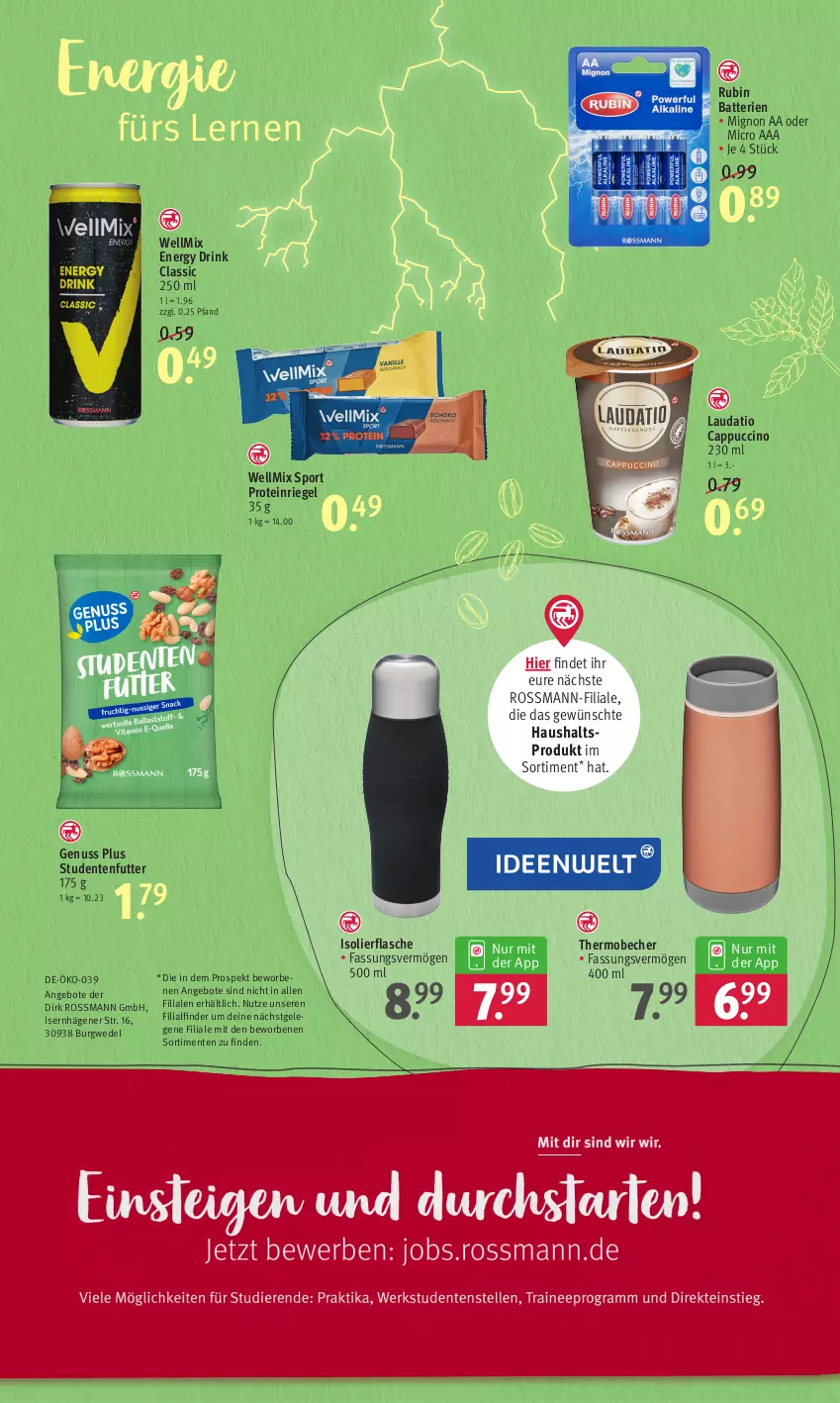 Aktueller Prospekt Rossmann - Prospekte - von 26.09 bis 07.10.2022 - strona 5 - produkty: angebot, angebote, batterie, batterien, Becher, Cap, cappuccino, cin, drink, eis, energy drink, ente, flasche, isolierflasche, nuss, riegel, Rubin, Sport, studentenfutter, Ti, wedel