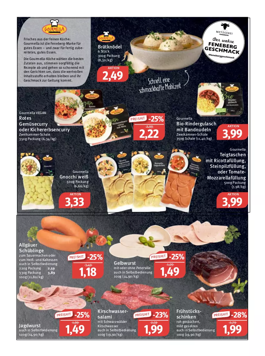 Aktueller Prospekt Feneberg - Prospekte - von 20.04 bis 22.04.2023 - strona 3 - produkty: auer, bio, curry, eis, erbsen, gnocchi, gulasch, gutes essen, jagdwurst, kichererbsen, kirsch, Knödel, küche, LG, mac, mozzarella, nudel, nudeln, petersilie, reis, rel, rezept, rezepte, ricotta, rind, rinder, rindergulasch, salami, salz, Schal, Schale, schinken, Tasche, taschen, Ti, tomate, wasser, wurst