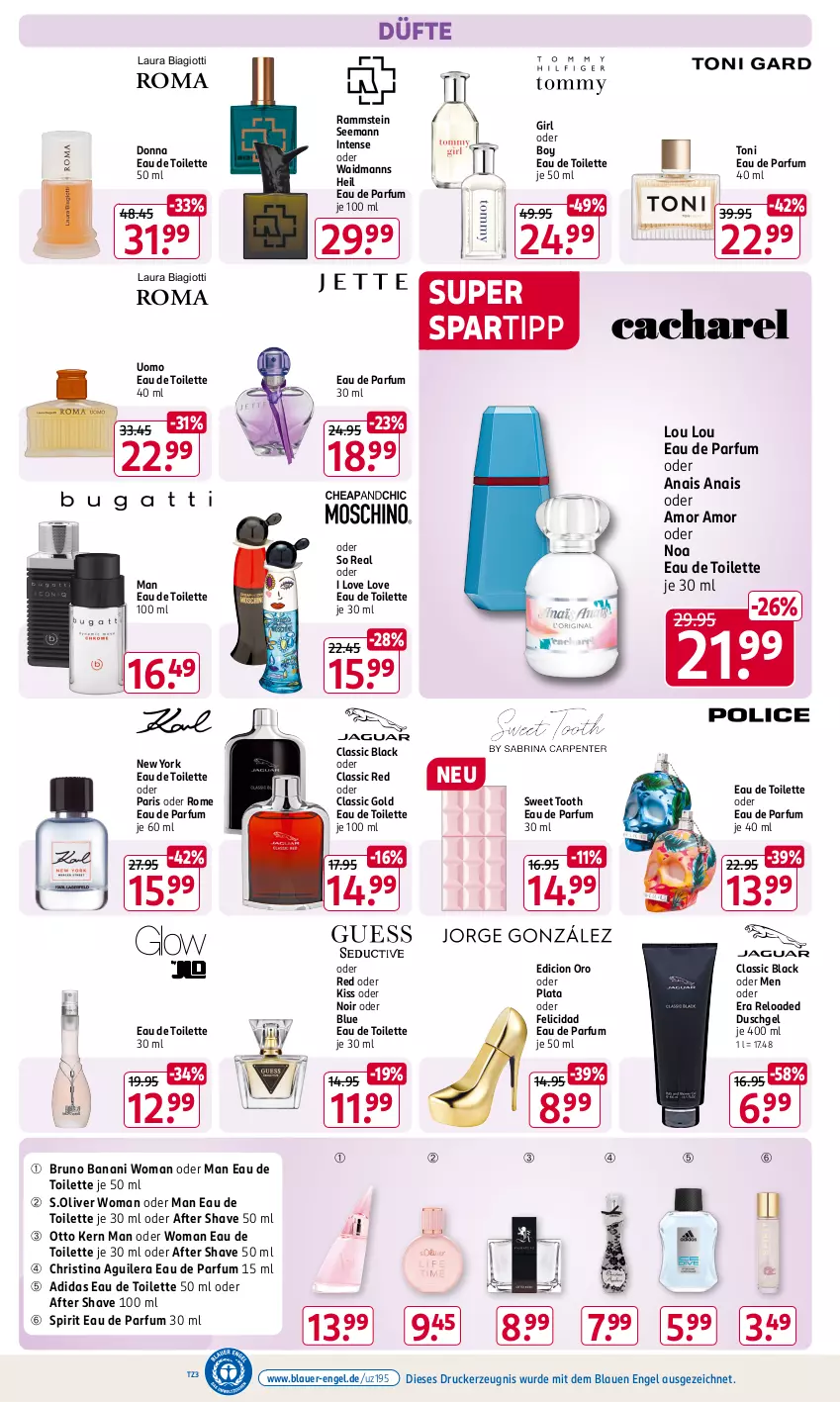 Aktueller Prospekt Rossmann - Prospekte - von 31.01 bis 06.04.2025 - strona 6 - produkty: Adidas, after shave, auer, bruno banani, drucker, duschgel, Eau de parfum, eau de parfum 30 ml, eau de toilette, eau de toilette 100 ml, eau de toilette 30 ml, eau de toilette 50 ml, Engel, kerze, lack, laura biagiotti, olive, Otto kern, parfum, rel, s.oliver, spartipp, Ti, Yo