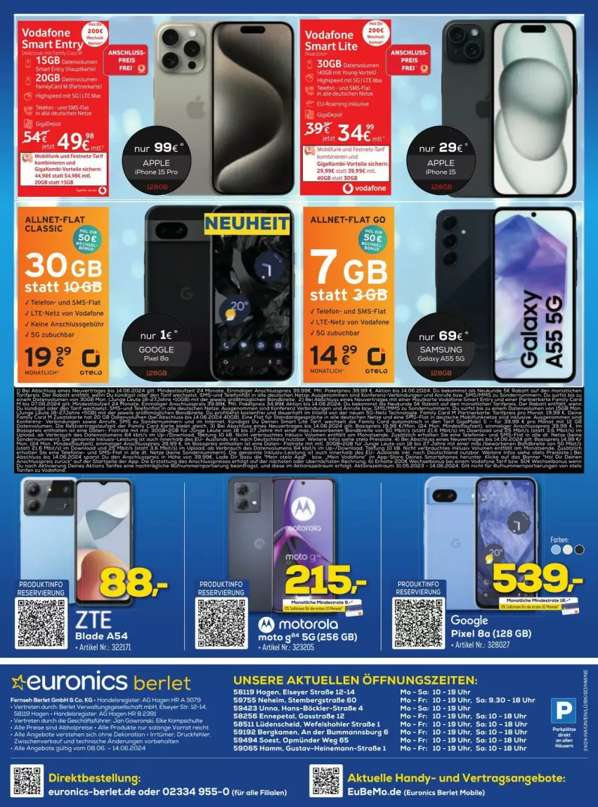 Aktueller Prospekt Euronics - Prospekte - von 08.06 bis 14.06.2024 - strona 12 - produkty: angebot, angebote, Apple, auer, dekoration, elle, ente, Handy, Heu, motorola, Samsung, tee, Ti, uhr, vodafone