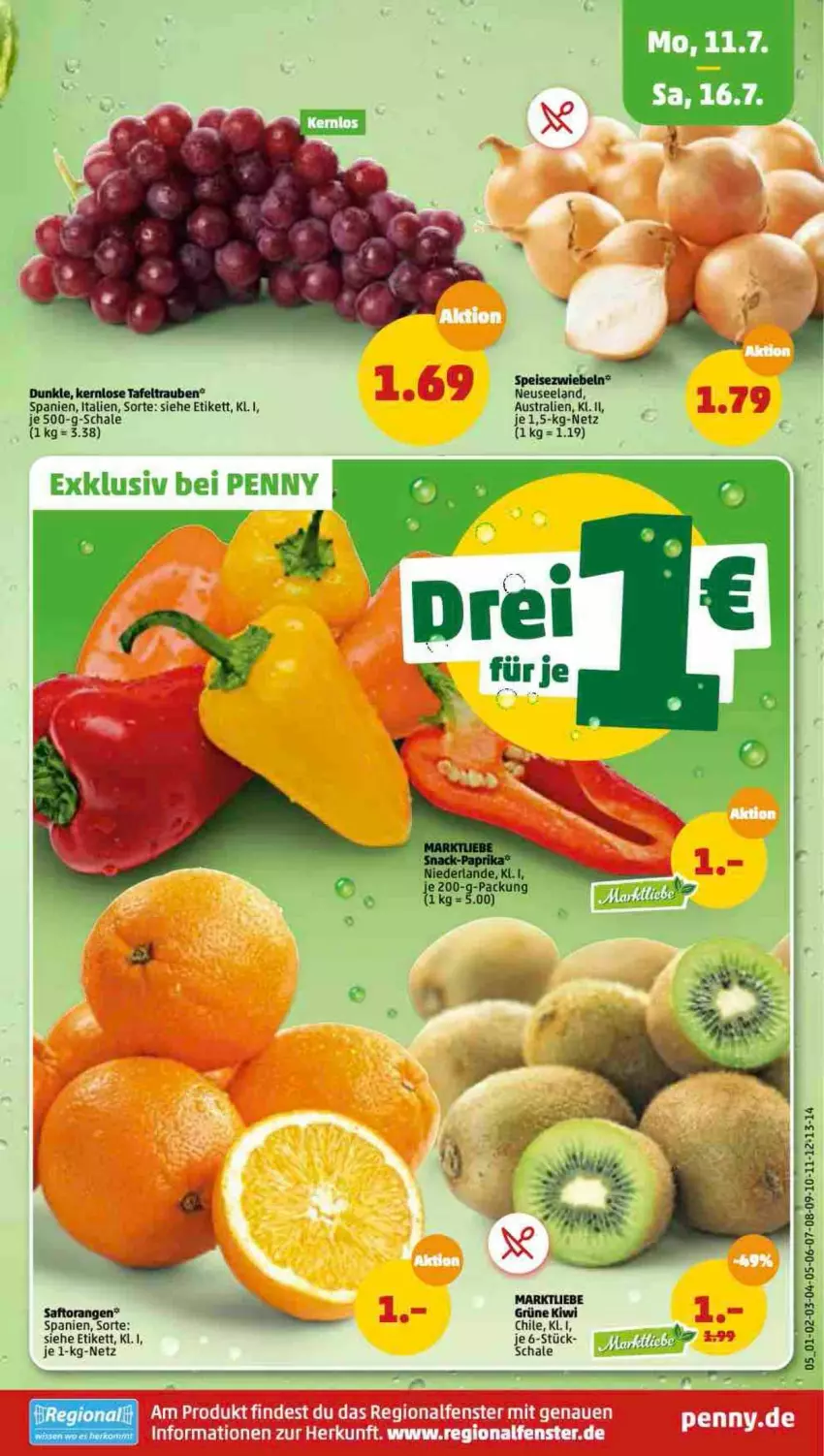 Aktueller Prospekt Penny - Prospekte - von 11.07 bis 16.07.2022 - strona 5 - produkty: aust, Elan, fenster, kiwi, LG, orange, orangen, saft, Saftorangen, Schal, Schale, Ti