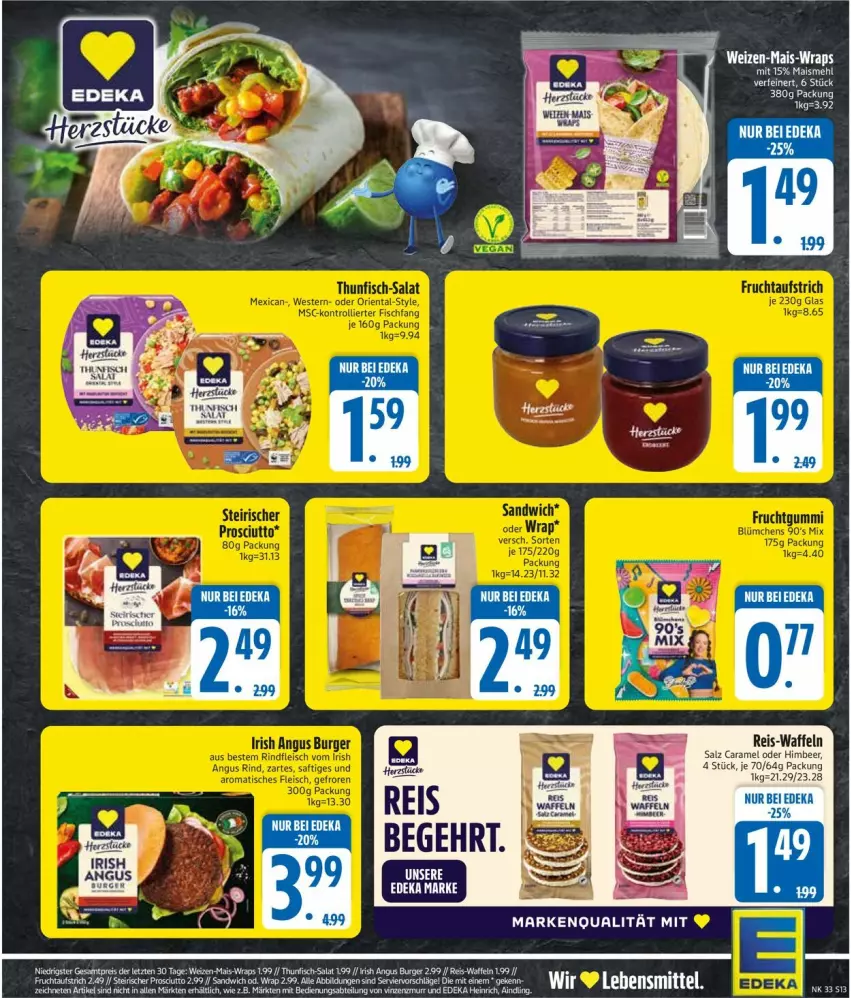 Aktueller Prospekt Edeka - Prospekte - von 11.08 bis 16.08.2025 - strona 13 - produkty: burger, deka, eis, lebensmittel, mais, mehl, reis, wrap, wraps