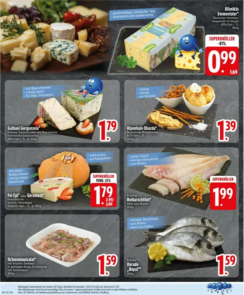 Aktueller Prospekt Edeka - Prospekte - von 11.08 bis 16.08.2025 - strona 18 - produkty: Abtei, Allmikäs, braten, deka, dressing, eis, emmentaler, essig, fol epi, hartkäse, ideal zum braten, Käse, LG, reis, salat, schnittlauch, Ti, weichkäse, ZTE, zwiebel, zwiebeln