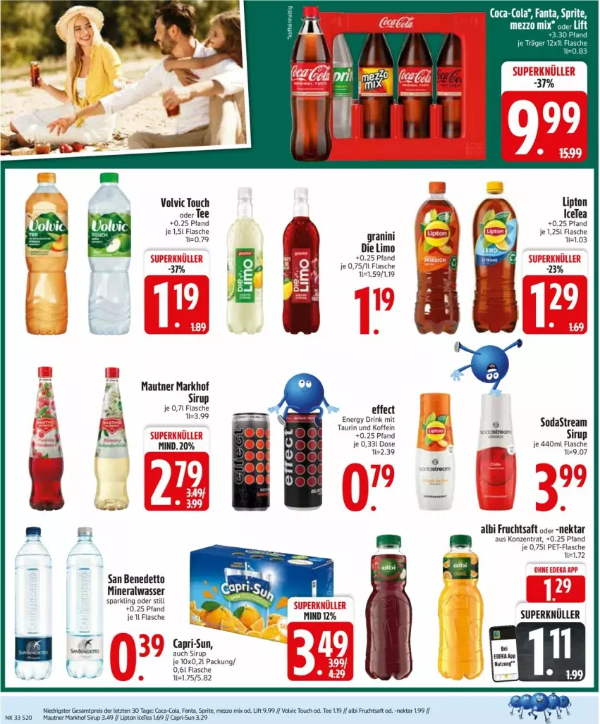 Aktueller Prospekt Edeka - Prospekte - von 11.08 bis 16.08.2025 - strona 20 - produkty: Alwa, Cap, capri-sun, coca-cola, cola, drink, Effect, eis, energy drink, fanta, flasche, frucht, fruchtsaft, granini, granini die limo, limo, lipton, Mautner, Mezzo Mix, mineralwasser, Nektar, pet-flasche, reis, saft, sirup, Soda, sodastream, sprite, tee, Ti, volvic, wasser, ZTE