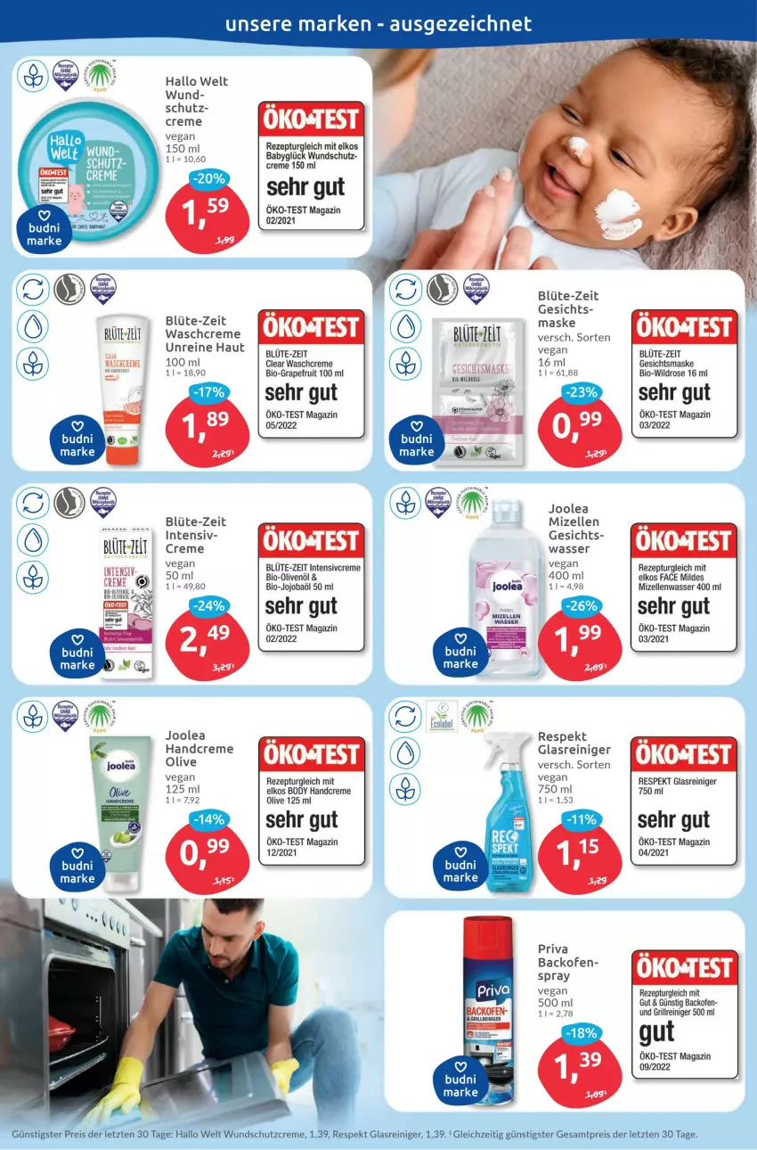 Aktueller Prospekt Budni - Prospekte - von 05.12 bis 10.12.2022 - strona 11 - produkty: backofen, bio, Bio-Olivenöl, Blüte, body, creme, eis, elkos, elle, Gesichtsmaske, Glasreiniger, grapefruit, grill, Grillreiniger, handcreme, magazin, Maske, mizellen, Ofen, olive, oliven, olivenöl, reiniger, reis, rezept, Schutzcreme, Ti, wasser, Wild, ZTE