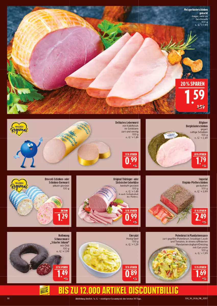 Aktueller Prospekt Marktkauf - Prospekt - von 19.07 bis 25.07.2026 - strona 14 - produkty: broccoli, curry, dressing, eier, eiersalat, eis, fleisch, gewürz, gin, grill, honig, Honig-Senf, joghur, joghurt, Kalbfleisch, Käse, kräuter, leberkäs, leberkäse, leberwurst, LG, mac, mandarine, mandarinen, mit kalbfleisch, original thüringer, pfeffer, pute, putenbrust, reis, Ria, ring, saft, salat, sauce, schinken, Schwarzwurst, senf, Ti, tomate, tomaten, wurst, ZTE
