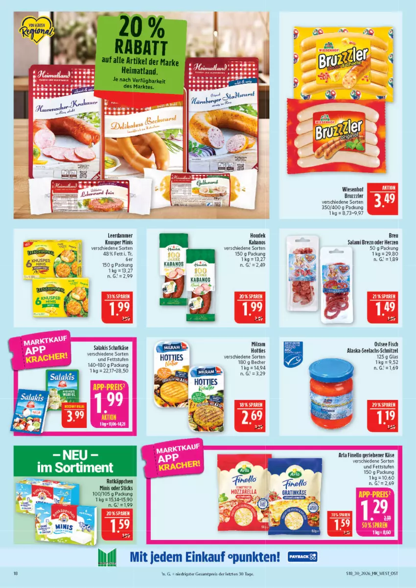Aktueller Prospekt Marktkauf - Prospekt - von 19.07 bis 25.07.2026 - strona 18 - produkty: Alaska-Seelachs, arla, Becher, bruzzzler, eis, finello, fisch, houdek, kabanos, Käse, lachs, leerdammer, milram, mozzarella, reis, rel, rotkäppchen, salakis, salami, schafkäse, schnitzel, tee, Ti, wiesenhof, ZTE