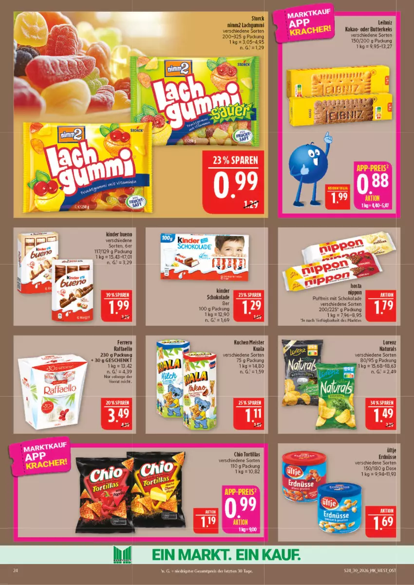 Aktueller Prospekt Marktkauf - Prospekt - von 19.07 bis 25.07.2026 - strona 24 - produkty: eis, ferrero, kuchen, lachgummi, leibniz, lorenz, Meister, nimm2, nippon, raffaello, reis, schoko, schokolade, storck, tee, Ti, tortilla, tortillas, ültje