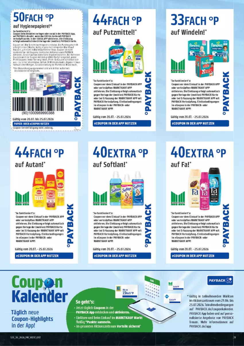 Aktueller Prospekt Marktkauf - Prospekt - von 19.07 bis 25.07.2026 - strona 31 - produkty: angebot, angebote, Autan, auto, coupon, coupons, decke, deka, HP, LG, papier, payback, Rauch, Sofa, Softlan, Ti, tisch, windeln, Yo